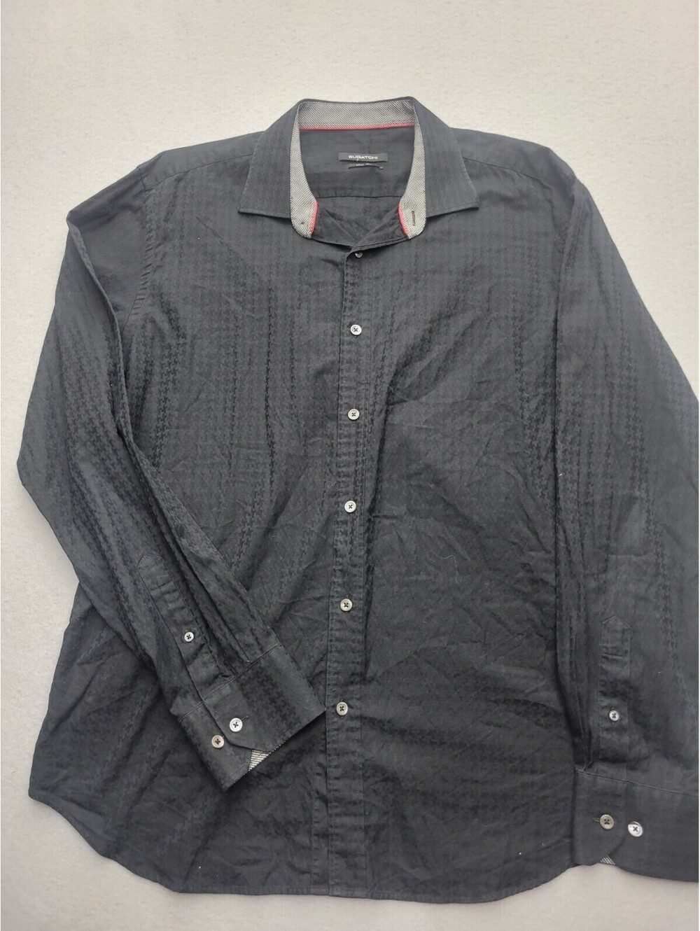 Bugatchi Men's Button-Up Size XL Black Long Sleeve Solid Cotton Knit Work Fit